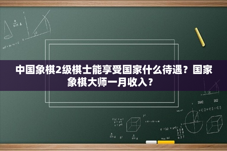中国象棋2级棋士能享受国家什么待遇？国家象棋大师一月收入？ 